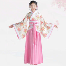 Load image into Gallery viewer, Girl Embroidery Traditional Chinese Skirt + Kimono Top Blue Lavender Pink Red Children Hanfu Chineses Elegent Hanfu Dress Kids