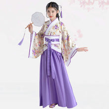 Load image into Gallery viewer, Girl Embroidery Traditional Chinese Skirt + Kimono Top Blue Lavender Pink Red Children Hanfu Chineses Elegent Hanfu Dress Kids