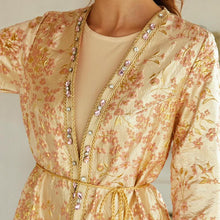 Load image into Gallery viewer, Gold Powder Jacquard Hand-stitched Diamond Cardigan Robe Muslim Jacket Dubai Middle East Women's Clothing Moroccan Party Dress