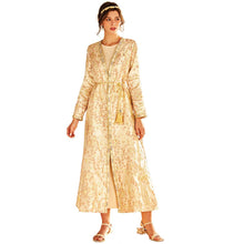 Load image into Gallery viewer, Gold Powder Jacquard Hand-stitched Diamond Cardigan Robe Muslim Jacket Dubai Middle East Women's Clothing Moroccan Party Dress