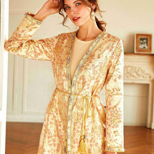 Load image into Gallery viewer, Gold Powder Jacquard Hand-stitched Diamond Cardigan Robe Muslim Jacket Dubai Middle East Women's Clothing Moroccan Party Dress