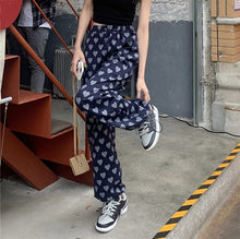 Load image into Gallery viewer, Heart Print High Waist Wide Leg Women Pants Houndstooth Printed Loose Casual Ladies Trousers Summer Female Bottom Sweet Fashion