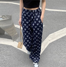 Load image into Gallery viewer, Heart Print High Waist Wide Leg Women Pants Houndstooth Printed Loose Casual Ladies Trousers Summer Female Bottom Sweet Fashion