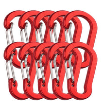 Load image into Gallery viewer, 10Pcs/Set Carabiners Aluminum Alloy D Carabiner Spring Snap Clip Hooks Keychain Climbing Carabiner for Keys Camping Tools