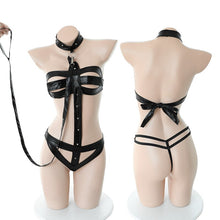 Load image into Gallery viewer, Hollow Sexy Allure Erotic Latex PU Costume Couple Sex Games Bandage Bodysuits Porn Club Party Sexual Role Play Bodycon Bodysuit