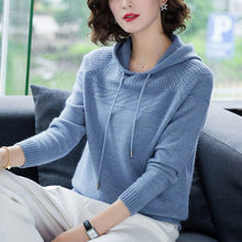 Load image into Gallery viewer, Hooded Sweaters For Women Slim Knitted Solid Plicated Stripe Pullovers Large Size Casual Harajuku Knitwear Sweatshirts Femme