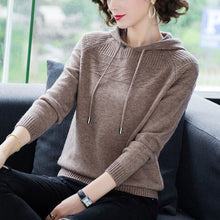 Load image into Gallery viewer, Hooded Sweaters For Women Slim Knitted Solid Plicated Stripe Pullovers Large Size Casual Harajuku Knitwear Sweatshirts Femme