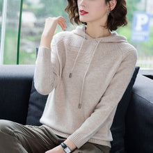 Load image into Gallery viewer, Hooded Sweaters For Women Slim Knitted Solid Plicated Stripe Pullovers Large Size Casual Harajuku Knitwear Sweatshirts Femme