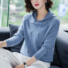 Load image into Gallery viewer, Hooded Sweaters For Women Slim Knitted Solid Plicated Stripe Pullovers Large Size Casual Harajuku Knitwear Sweatshirts Femme