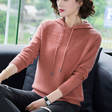 Load image into Gallery viewer, Hooded Sweaters For Women Slim Knitted Solid Plicated Stripe Pullovers Large Size Casual Harajuku Knitwear Sweatshirts Femme