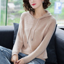 Load image into Gallery viewer, Hooded Sweaters For Women Slim Knitted Solid Plicated Stripe Pullovers Large Size Casual Harajuku Knitwear Sweatshirts Femme