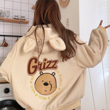 Load image into Gallery viewer, Japanese Sweet Kawaii Zipper Coat Winter Hooded Harajuku Fleece Flannel Pullover Korean College Style Bear Print Hoodies Jackets