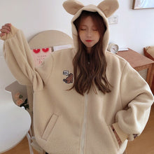 Load image into Gallery viewer, Japanese Sweet Kawaii Zipper Coat Winter Hooded Harajuku Fleece Flannel Pullover Korean College Style Bear Print Hoodies Jackets
