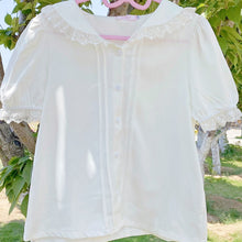 Load image into Gallery viewer, Japanese Sweet Lace Blouses White Women 2022 Cute Rabbit Ears Tops Short Sleeve Schoolgirl Button Up Shirt Kawaii Summer