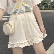 Load image into Gallery viewer, Japanese Sweet Ruffles Pants Cute Mori Girl Solid All Match Wide Leg Kawaii Trousers Women Simple Casual Loose Pantalones