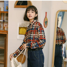 Load image into Gallery viewer, Kawaii Women Loose Shirt Ladies Casual Printed Tops And Shirts Female Korean Long Sleeves Plaid Blouses Chic
