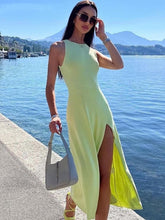Load image into Gallery viewer, Knitted Split Sleeveless Midi Women Dress Sexy Solid Slim Hip Package Dresses 2023 Spring Summer Ladies Fashion Vestido
