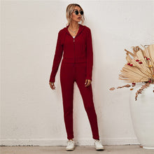 Load image into Gallery viewer, Knitted Tracksuit Women Two Piece Set Autumn Clothes Solid Color Zipper Hooded Top and Long Pants Suit Casual Lounge Wear Outfit