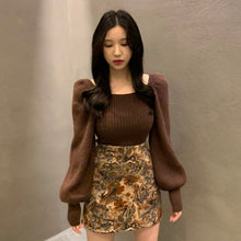 Load image into Gallery viewer, Korean Chic Early Autumn Slim Knit Pullovers Women French Retro Lantern Sleeve Elegant Knitted Tops Casual Fashion Sweaters