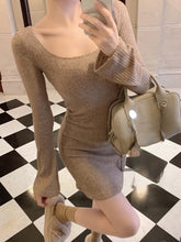 Load image into Gallery viewer, Korean Fashion Knitted Dress Women Long Sleeve Short Party Dress Elegant 2022 Autumn Slim Sexy Y2k Mini Dress Casual Female Chic