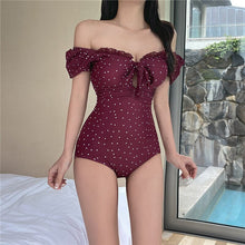 Load image into Gallery viewer, Korean Style One Piece Swimsuit Short Sleeve Swimwear Summer Dot Bathers Trikini Beachwear Push Up Padded Monokini Bodysuit