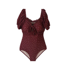Load image into Gallery viewer, Korean Style One Piece Swimsuit Short Sleeve Swimwear Summer Dot Bathers Trikini Beachwear Push Up Padded Monokini Bodysuit