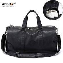 Load image into Gallery viewer, Male Leather Travel Bag Large Duffle Independent Shoes Storage Big Fitness Bags Handbag Bag Luggage Shoulder Bag Black XA237WC