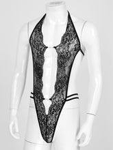 Load image into Gallery viewer, Man Sissy Catsuit Teddy Bodysuit Black Floral Lace Transparent Erotic Lingerie Sexy Nightwear Bodysuits Body Wear Sexy Lingerie