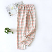 Load image into Gallery viewer, Men's Cotton Gauze Trousers Plaid Knitted Sleep Pants Mens Pajamas Pants Bottoms Sleepwear Pajama Short for Men Pijama Hombre