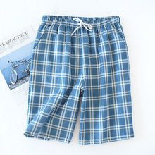 Load image into Gallery viewer, Men's Cotton Gauze Trousers Plaid Knitted Sleep Pants Mens Pajamas Pants Bottoms Sleepwear Pajama Short for Men Pijama Hombre