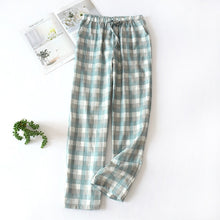Load image into Gallery viewer, Men's Cotton Gauze Trousers Plaid Knitted Sleep Pants Mens Pajamas Pants Bottoms Sleepwear Pajama Short for Men Pijama Hombre