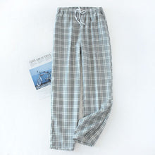 Load image into Gallery viewer, Men's Cotton Gauze Trousers Plaid Knitted Sleep Pants Mens Pajamas Pants Bottoms Sleepwear Pajama Short for Men Pijama Hombre