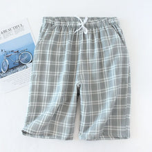 Load image into Gallery viewer, Men's Cotton Gauze Trousers Plaid Knitted Sleep Pants Mens Pajamas Pants Bottoms Sleepwear Pajama Short for Men Pijama Hombre