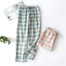Load image into Gallery viewer, Men's Cotton Gauze Trousers Plaid Knitted Sleep Pants Mens Pajamas Pants Bottoms Sleepwear Pajama Short for Men Pijama Hombre