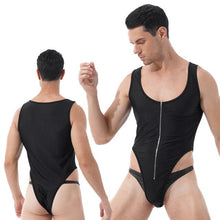 Load image into Gallery viewer, Mens Fitness Exercise Sportswear Solid Color Sleeveless Zipper Front Bodysuit Nightwear Casual U Neck High Cut Jumpsuits Leotard