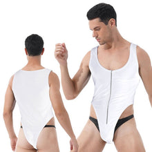 Load image into Gallery viewer, Mens Fitness Exercise Sportswear Solid Color Sleeveless Zipper Front Bodysuit Nightwear Casual U Neck High Cut Jumpsuits Leotard