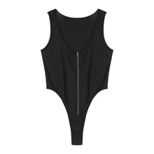 Load image into Gallery viewer, Mens Fitness Exercise Sportswear Solid Color Sleeveless Zipper Front Bodysuit Nightwear Casual U Neck High Cut Jumpsuits Leotard