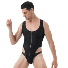 Load image into Gallery viewer, Mens Fitness Exercise Sportswear Solid Color Sleeveless Zipper Front Bodysuit Nightwear Casual U Neck High Cut Jumpsuits Leotard