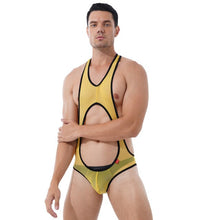 Load image into Gallery viewer, Mens Hollow Out Sleeveless Bodysuit See-through Mesh  Leotard Gym Fitness Workout Wrestling Singlet Bulge Pouch Skinny Jumpsuits