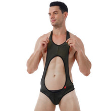 Load image into Gallery viewer, Mens Hollow Out Sleeveless Bodysuit See-through Mesh  Leotard Gym Fitness Workout Wrestling Singlet Bulge Pouch Skinny Jumpsuits