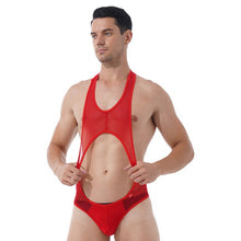 Load image into Gallery viewer, Mens Hollow Out Sleeveless Bodysuit See-through Mesh  Leotard Gym Fitness Workout Wrestling Singlet Bulge Pouch Skinny Jumpsuits