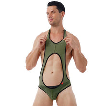 Load image into Gallery viewer, Mens Hollow Out Sleeveless Bodysuit See-through Mesh  Leotard Gym Fitness Workout Wrestling Singlet Bulge Pouch Skinny Jumpsuits