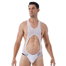 Load image into Gallery viewer, Mens Hollow Out Sleeveless Bodysuit See-through Mesh  Leotard Gym Fitness Workout Wrestling Singlet Bulge Pouch Skinny Jumpsuits