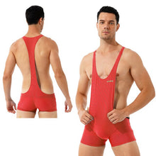 Load image into Gallery viewer, Mens One-piece Wrestling Singlet Bodysuit Fitness Workout Gym Sportswear Stretchy Scoop Neck Sleeveless Skinny Jumpsuits Leotard