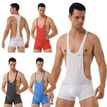 Load image into Gallery viewer, Mens One-piece Wrestling Singlet Bodysuit Fitness Workout Gym Sportswear Stretchy Scoop Neck Sleeveless Skinny Jumpsuits Leotard