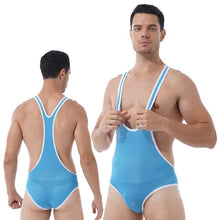 Load image into Gallery viewer, Mens Slim Fitted Bodycon Bodysuit Stretchy Deep U-Neck Sleeveless Skinny Jumpsuits Leotard Gym Sport Fitness Wrestling Singlet