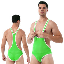 Load image into Gallery viewer, Mens Slim Fitted Bodycon Bodysuit Stretchy Deep U-Neck Sleeveless Skinny Jumpsuits Leotard Gym Sport Fitness Wrestling Singlet