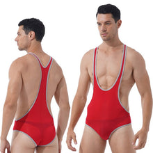 Load image into Gallery viewer, Mens Slim Fitted Bodycon Bodysuit Stretchy Deep U-Neck Sleeveless Skinny Jumpsuits Leotard Gym Sport Fitness Wrestling Singlet