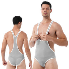 Load image into Gallery viewer, Mens Slim Fitted Bodycon Bodysuit Stretchy Deep U-Neck Sleeveless Skinny Jumpsuits Leotard Gym Sport Fitness Wrestling Singlet