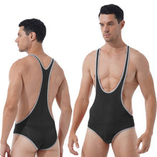 Load image into Gallery viewer, Mens Slim Fitted Bodycon Bodysuit Stretchy Deep U-Neck Sleeveless Skinny Jumpsuits Leotard Gym Sport Fitness Wrestling Singlet